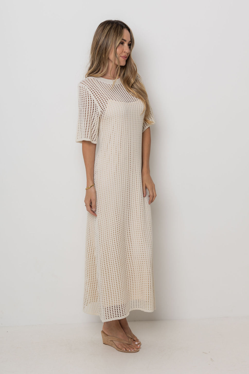 Airlie Crochet Midi Dress - Natural