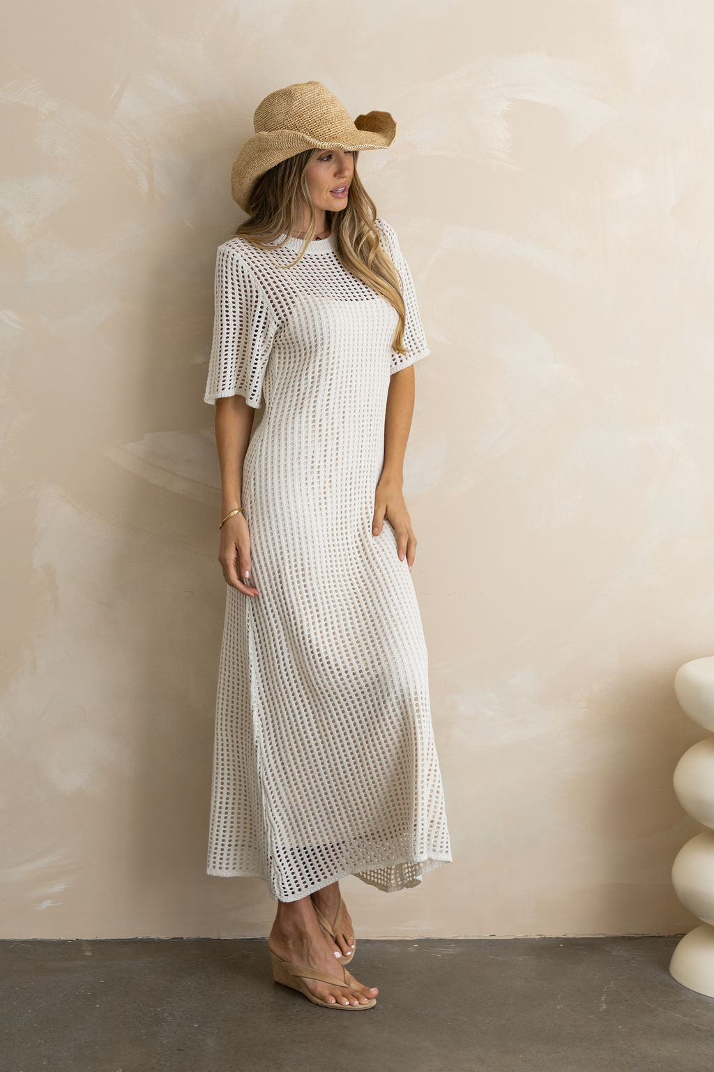 Airlie Crochet Midi Dress - Natural