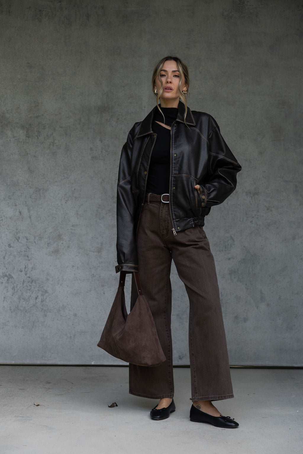 Eddie Faux Leather Jacket - Choc Brown