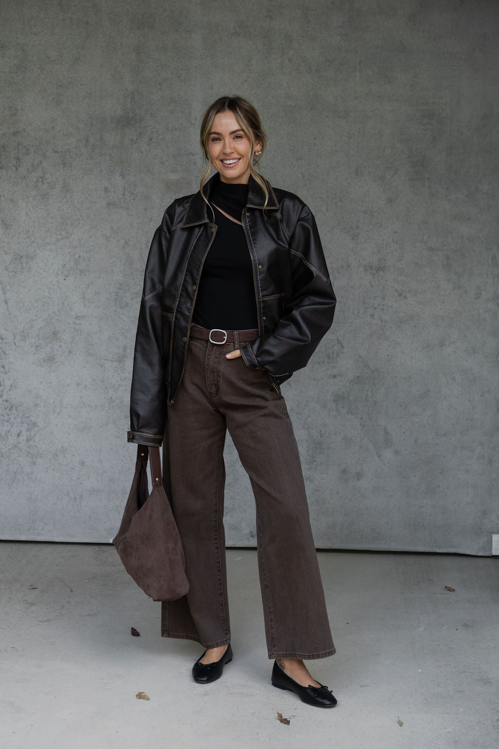 Eddie Faux Leather Jacket - Choc Brown
