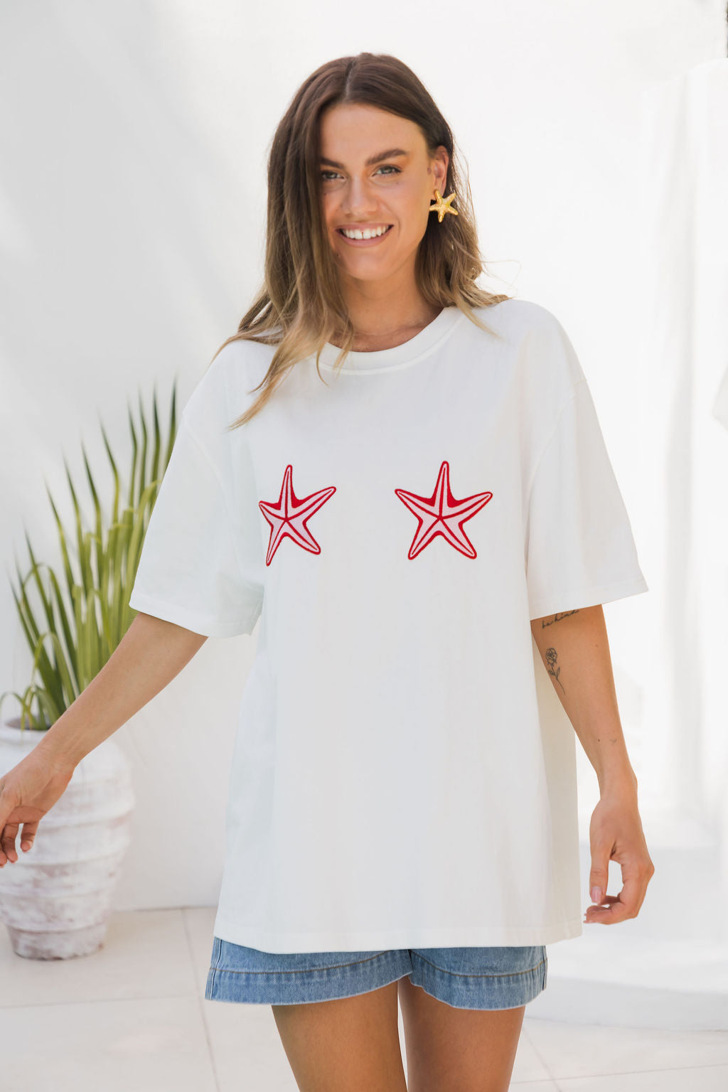 Malibu Embroidered Starfish Tee - Pink