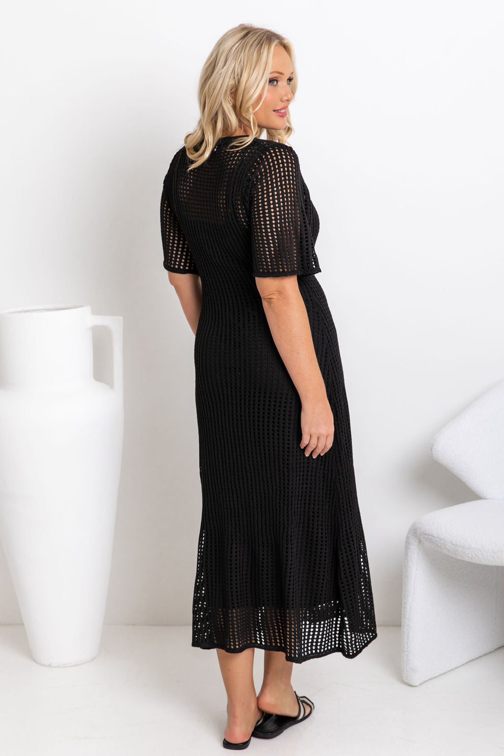 Airlie Crochet Midi Dress - Black