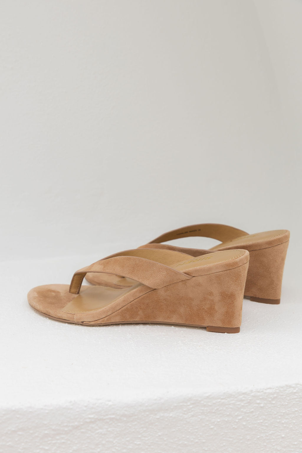 Charlize Thong Wedge Heel - Camel Tan Suede