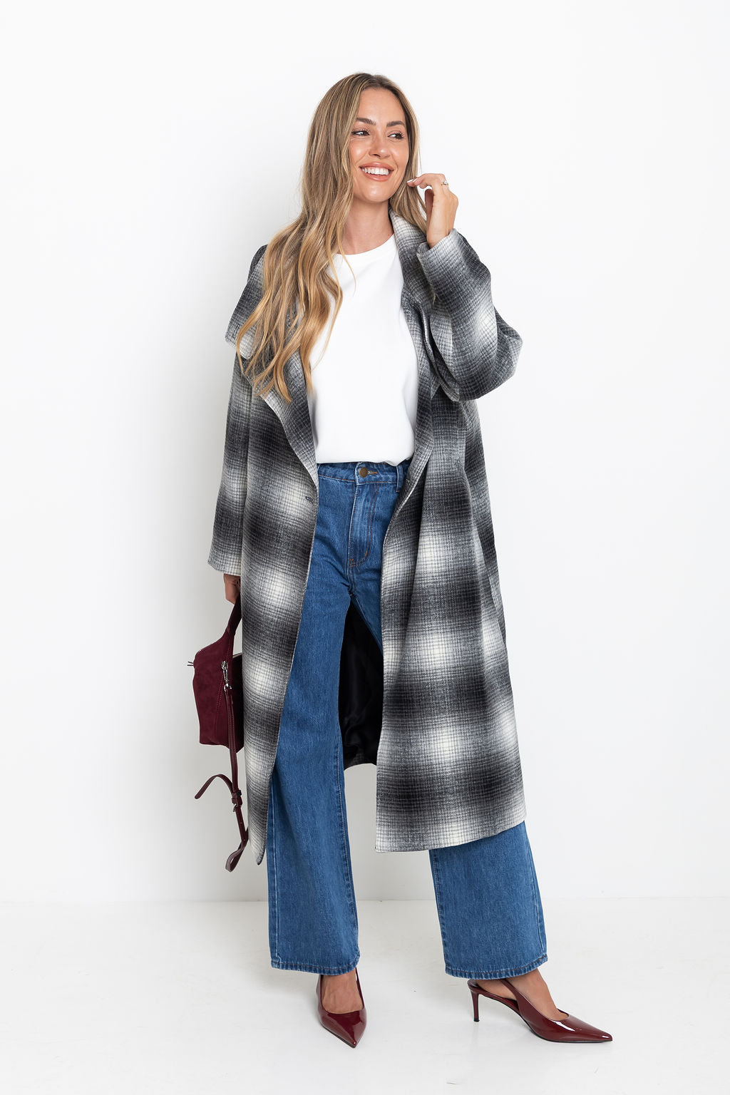 Carter Longline Coat  - Black and White
