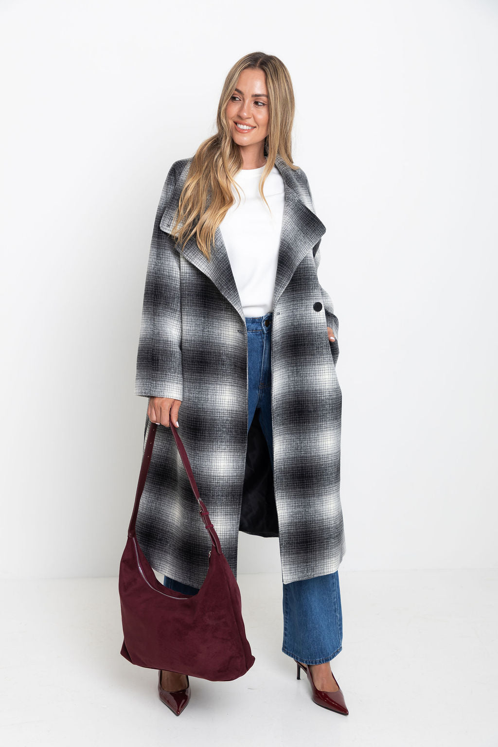 Carter Longline Coat  - Black and White
