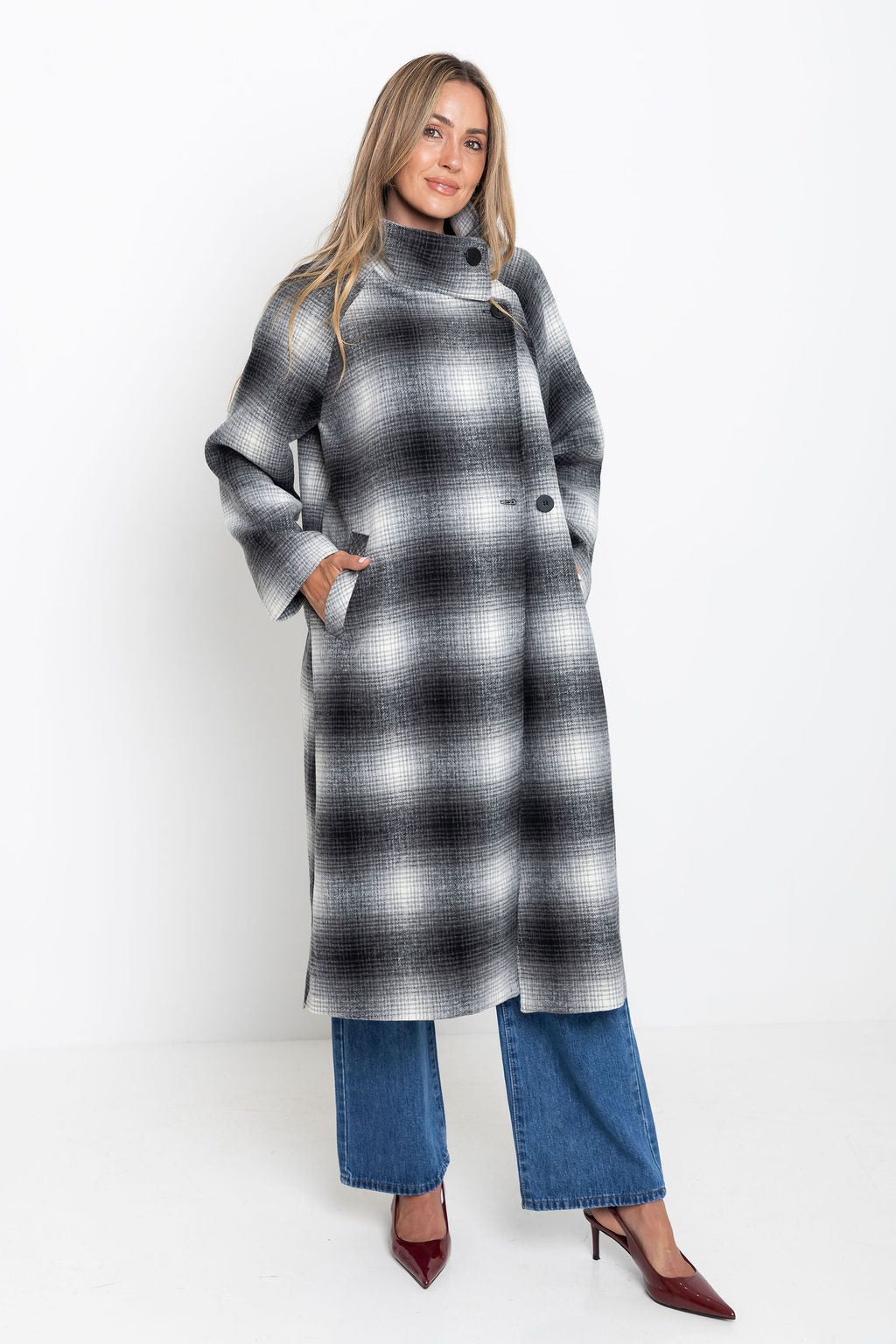 Carter Longline Coat  - Black and White
