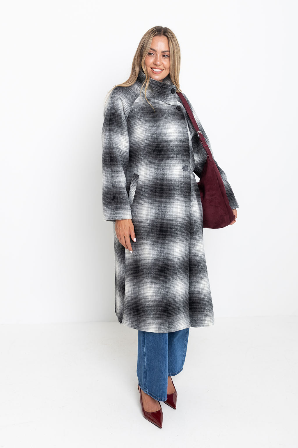 Carter Longline Coat  - Black and White
