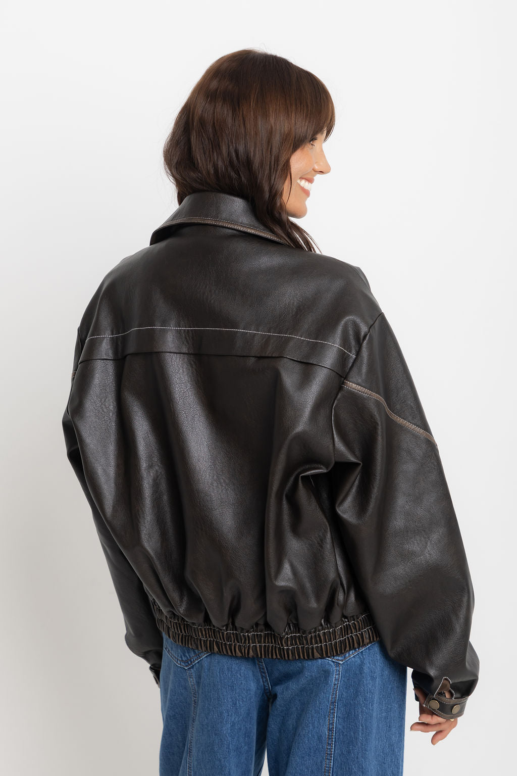 Eddie Faux Leather Jacket - Choc Brown