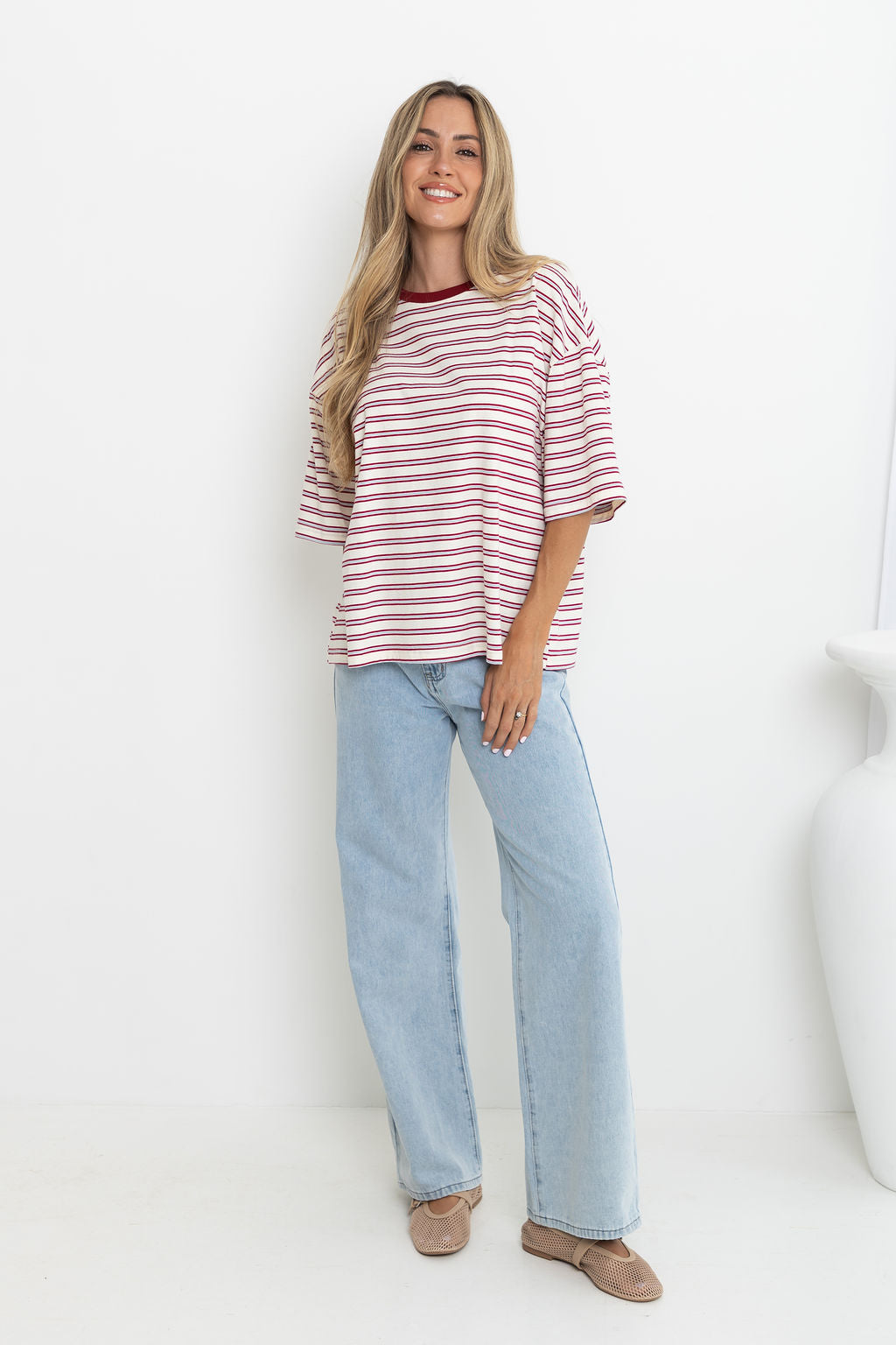 Ryan Relaxed-Fit Tee - Cream with Red & Blue Stripes