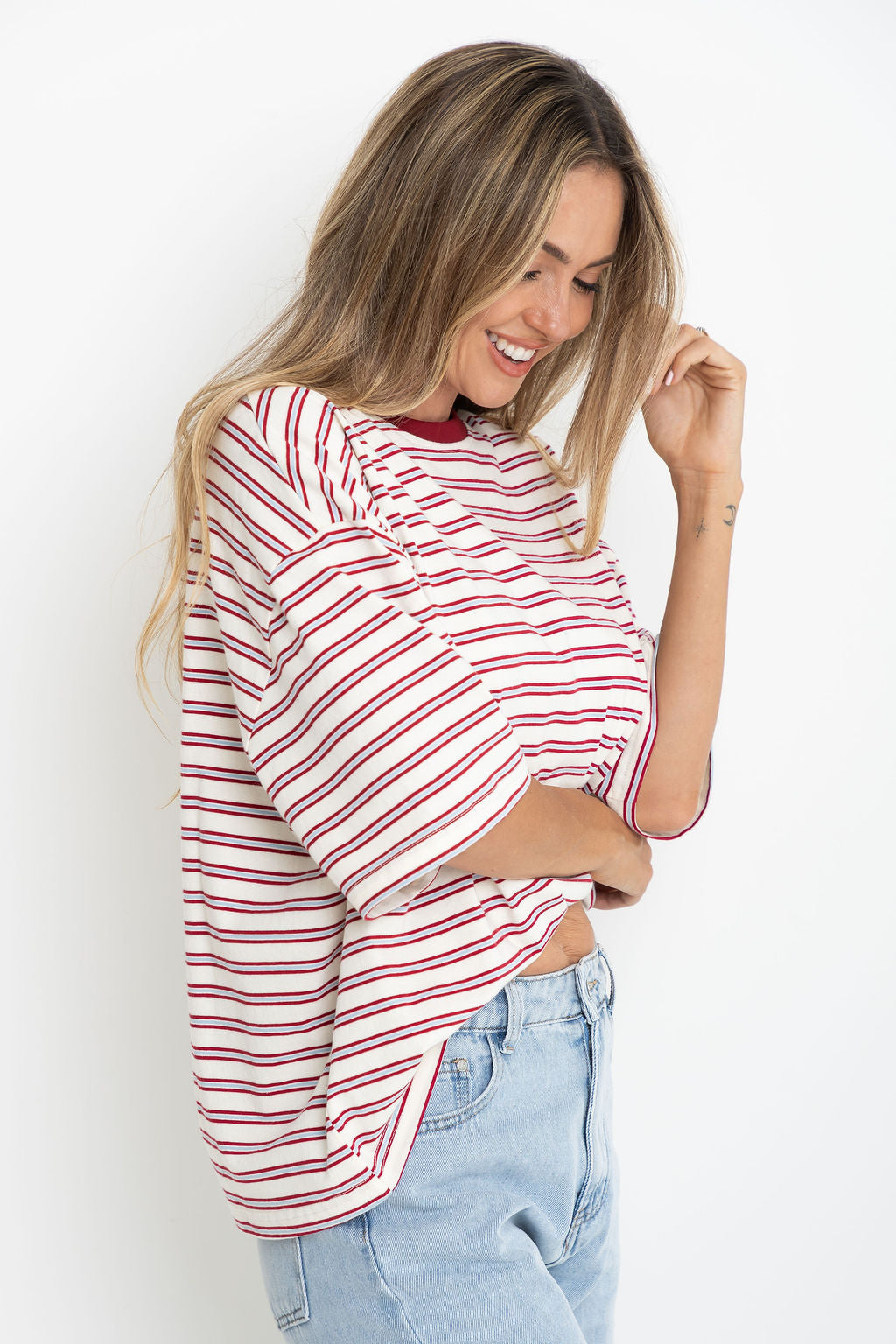 Ryan Relaxed-Fit Tee - Cream with Red & Blue Stripes