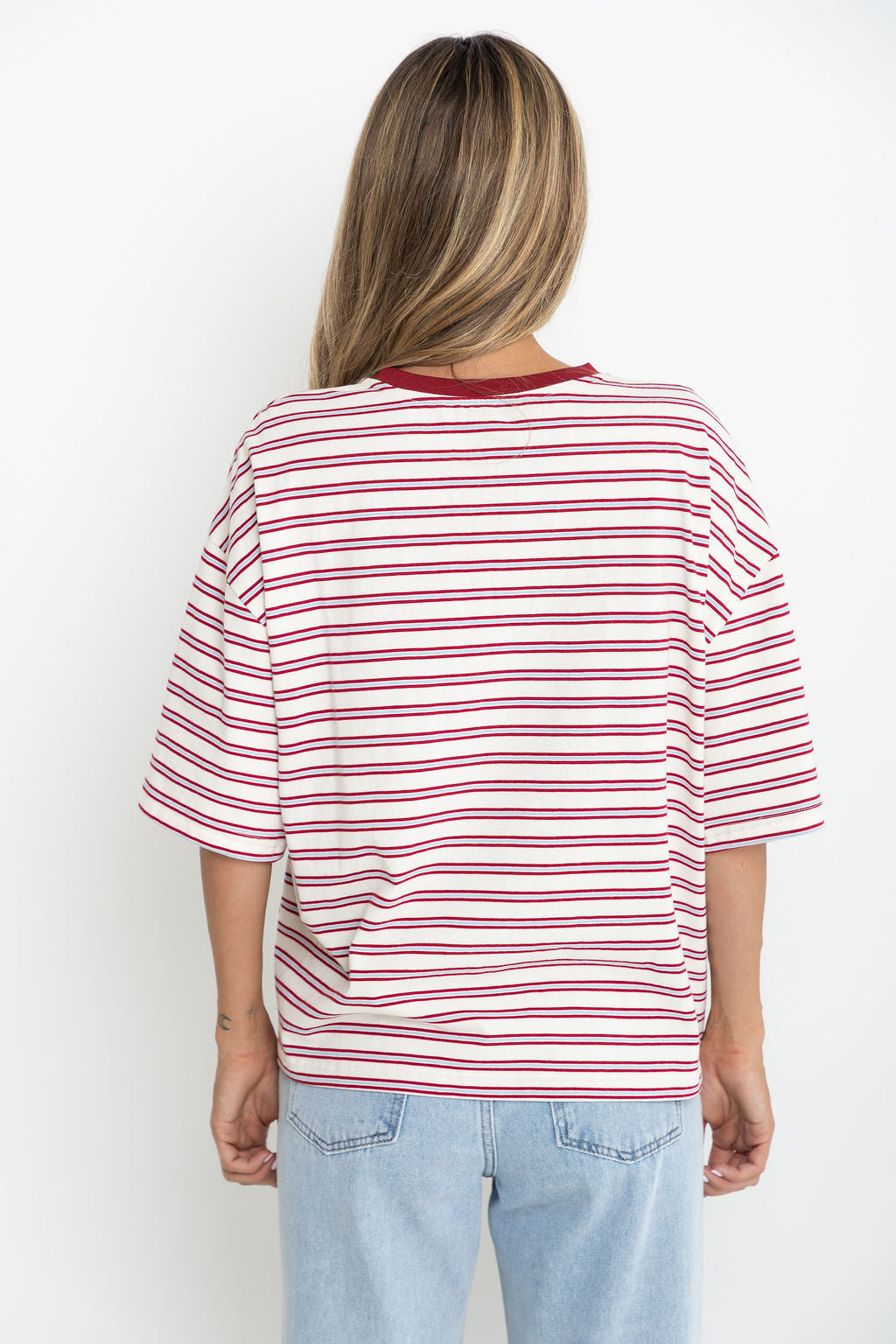 Ryan Relaxed-Fit Tee - Cream with Red & Blue Stripes