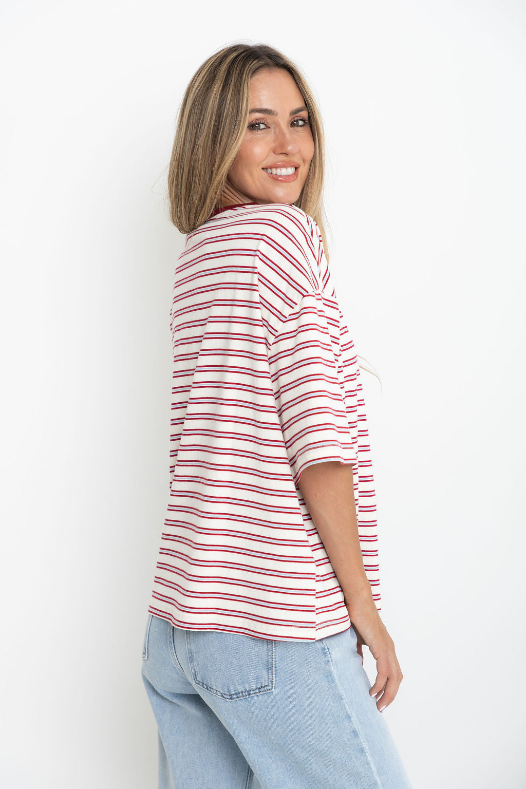 Ryan Relaxed-Fit Tee - Cream with Red & Blue Stripes