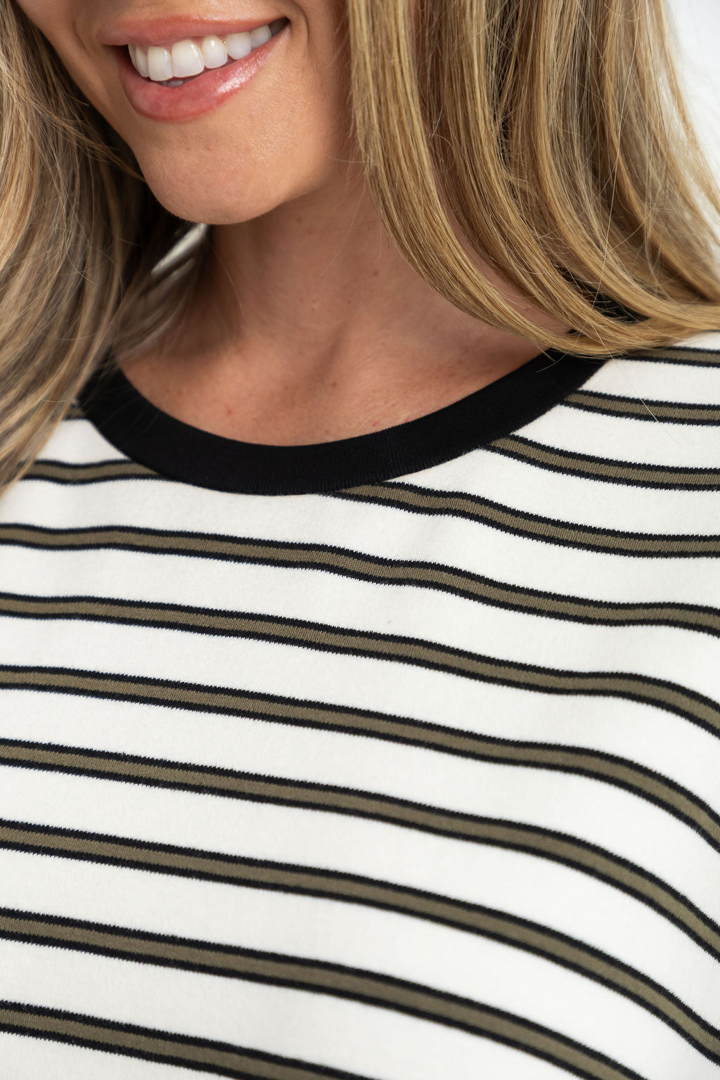 Zephyr Relaxed-Fit Tee - Cream with Olive & Black Stripes