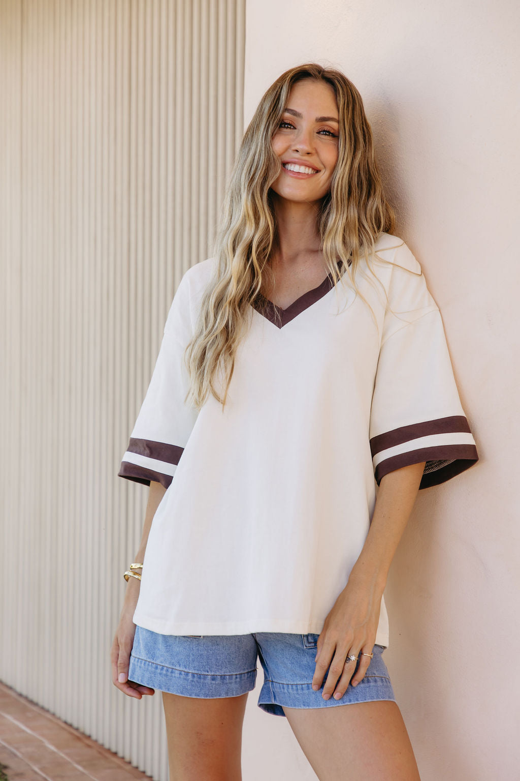 Stevie Relaxed-Fit V-Neck Tee - Butter and Chocolate