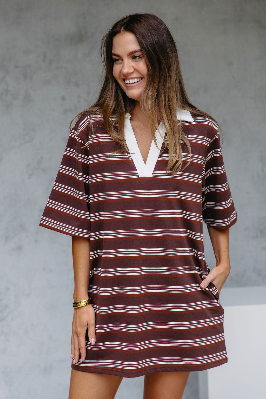 Soho Rugby Stripe Shirt Dress - Chocolate