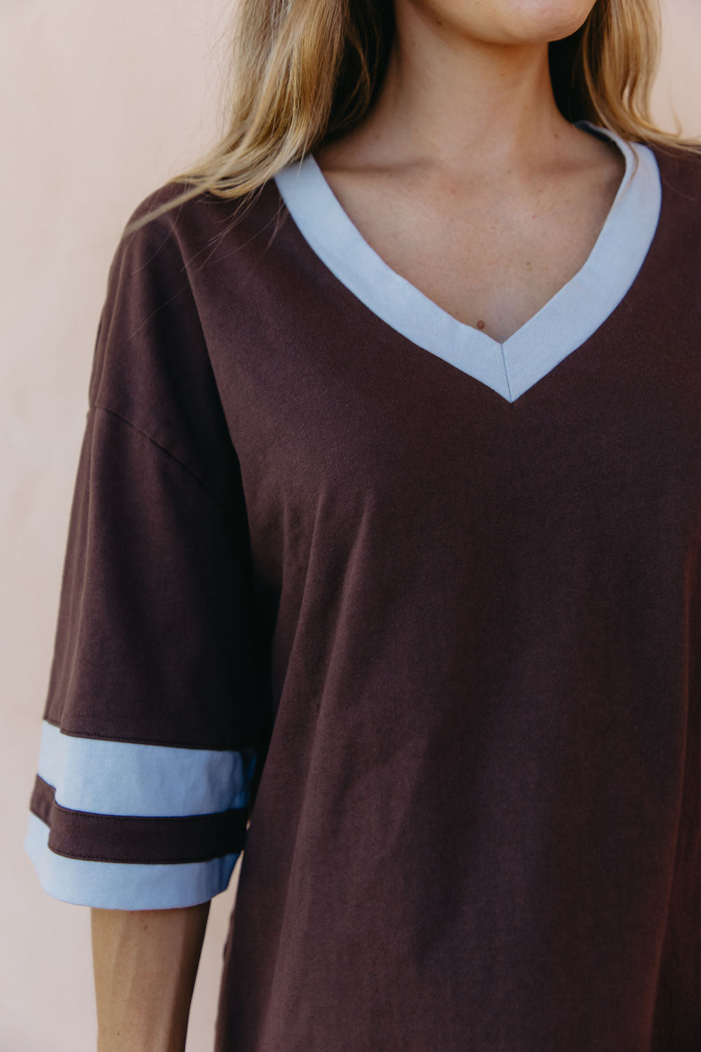 Stevie Relaxed-Fit V-Neck Tee - Blue and Chocolate
