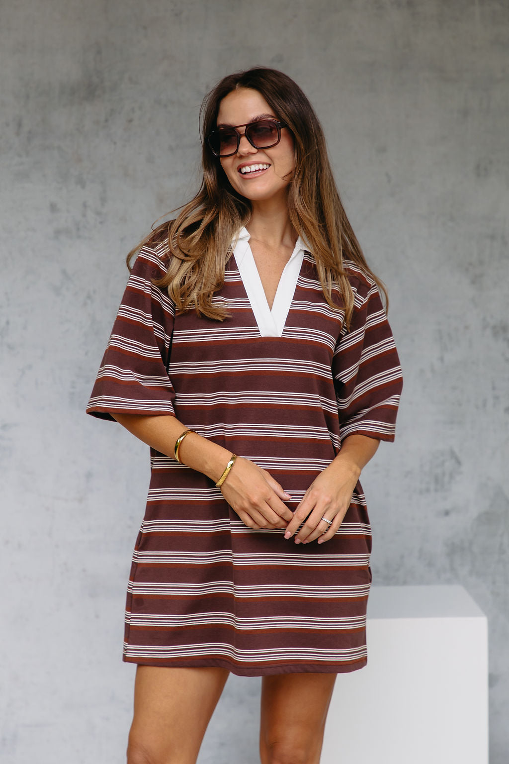 Soho Rugby Stripe Shirt Dress - Chocolate