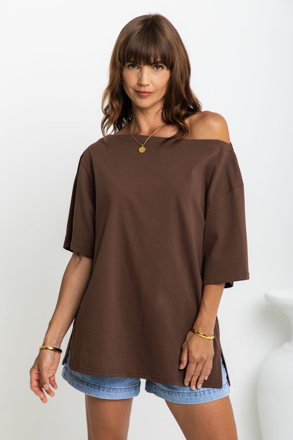 Arden Off-The-Shoulder Tee - Chocolate