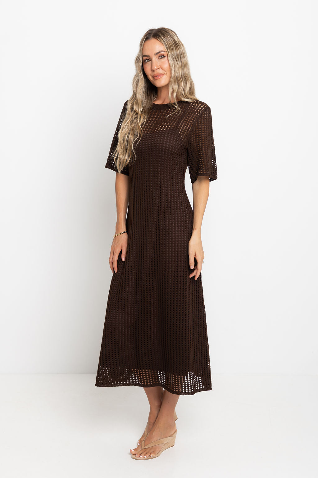 Airlie Crochet Midi Dress - Chocolate