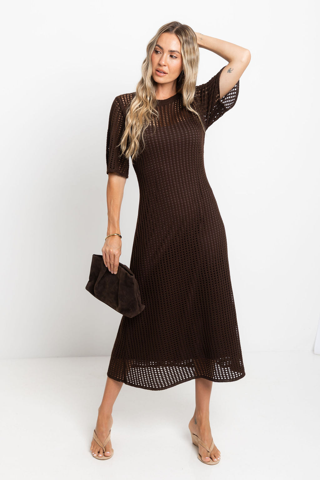 Airlie Crochet Midi Dress - Chocolate