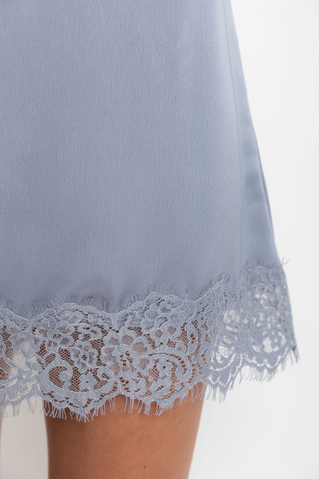Ivy Satin Lace Mini Skirt - Steel Blue