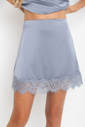 Ivy Satin Lace Mini Skirt - Steel Blue