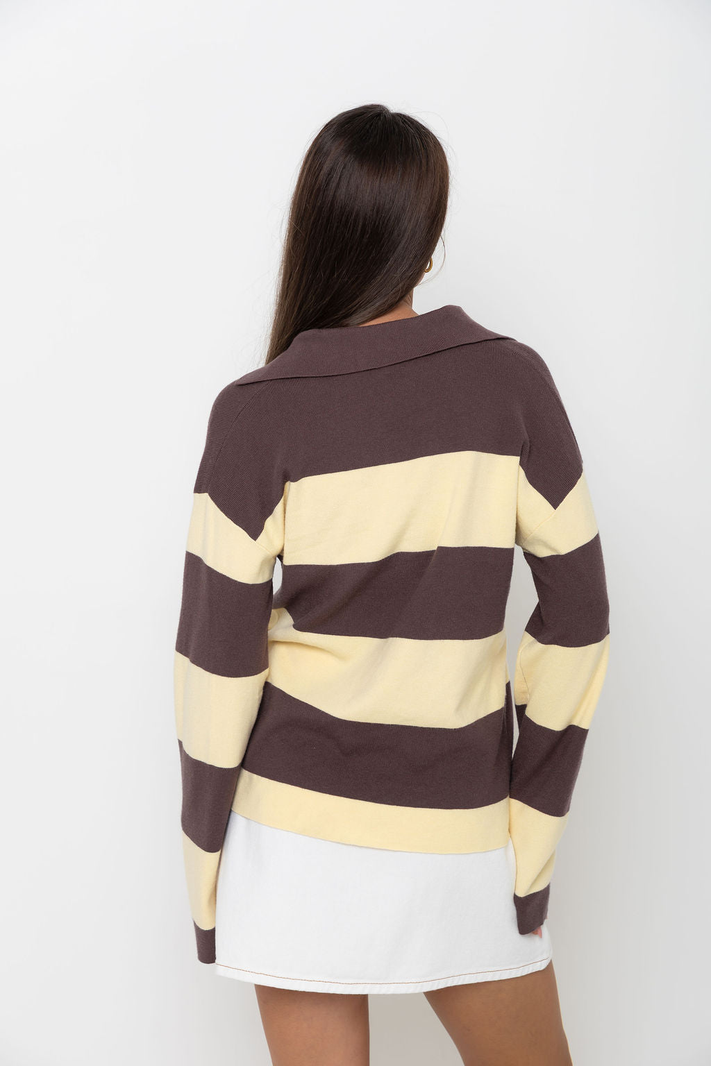 Taylor Rugby Stripe Polo Knit - Yellow and Choc