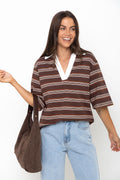 Ollie Rugby Stripe Tee - Chocolate