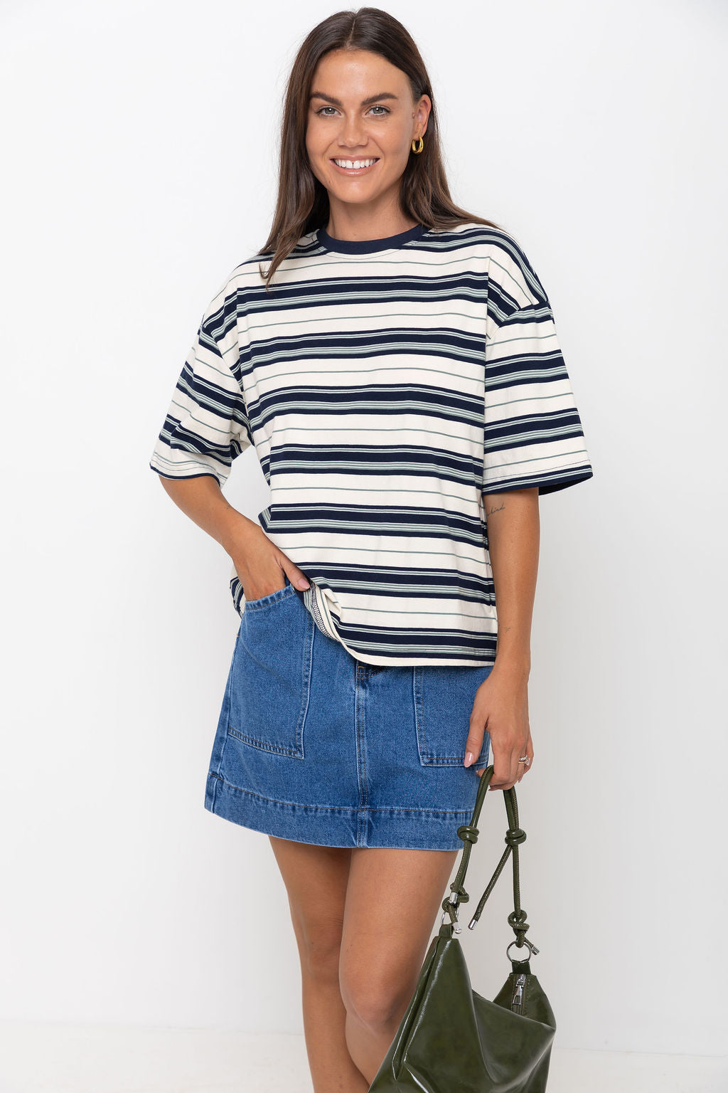 Ryan Relaxed-Fit Stripe Tee - Navy and Green