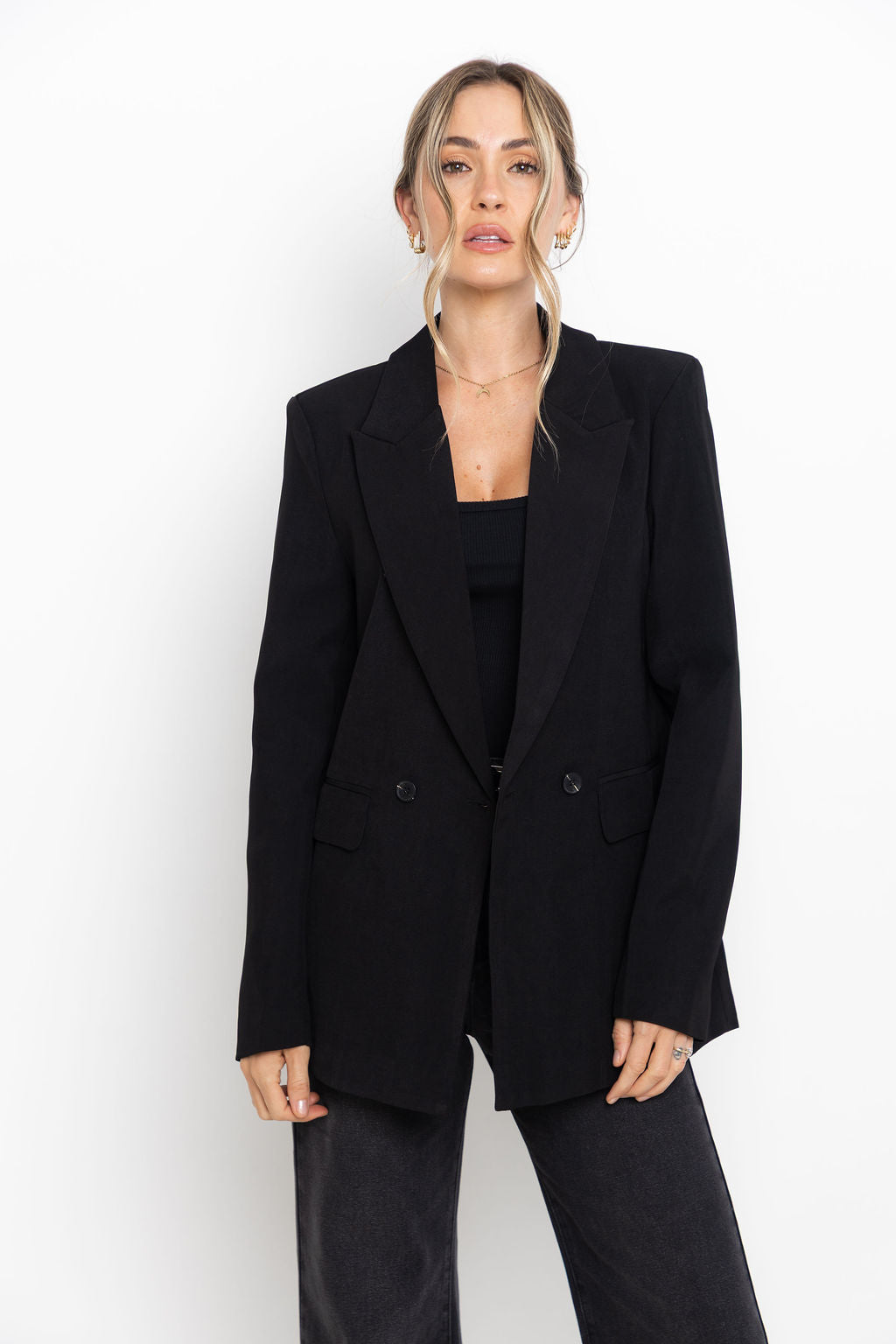 Raffa Double-Breasted Blazer - Black