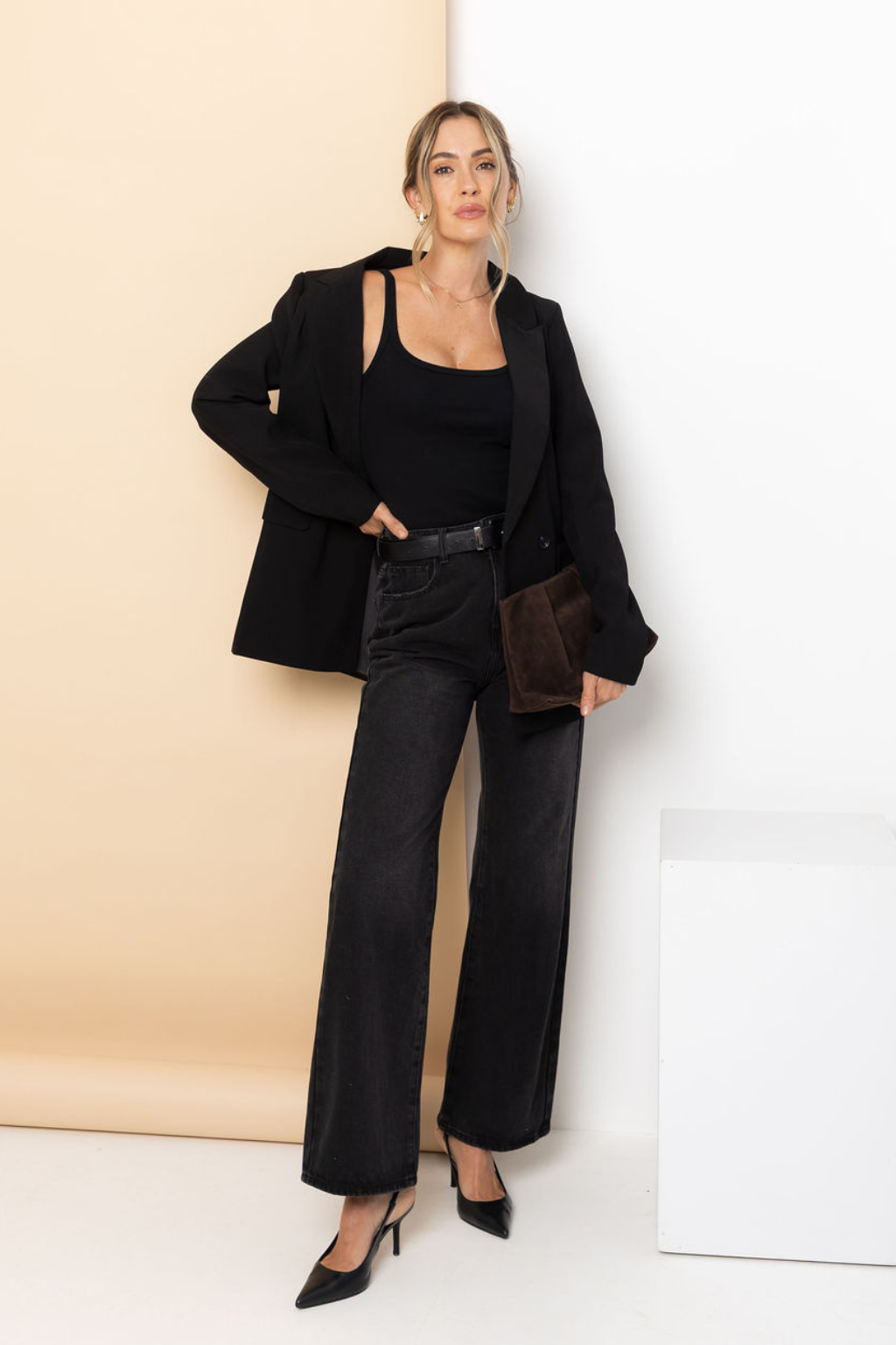 Raffa Double-Breasted Blazer - Black
