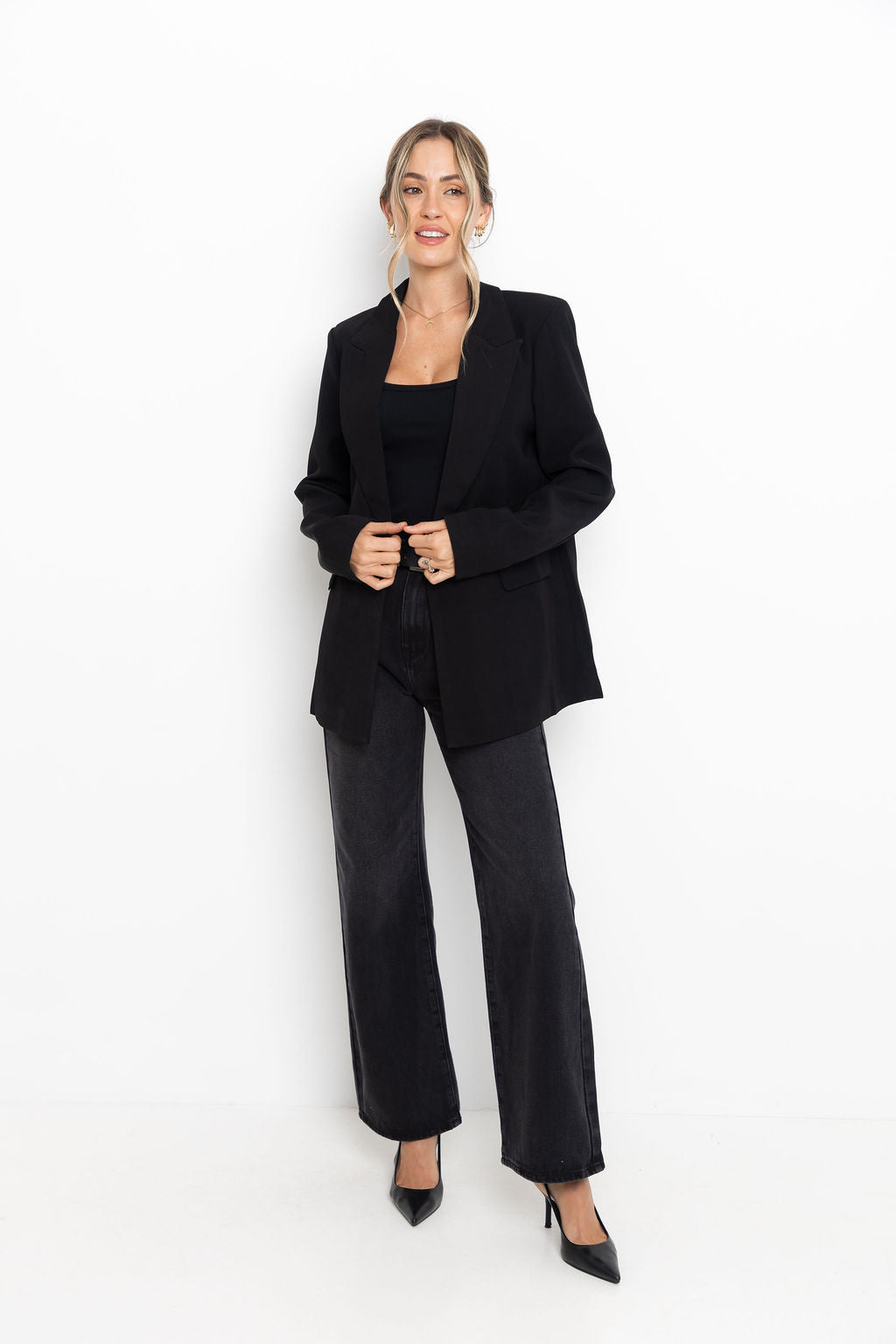 Raffa Double-Breasted Blazer - Black