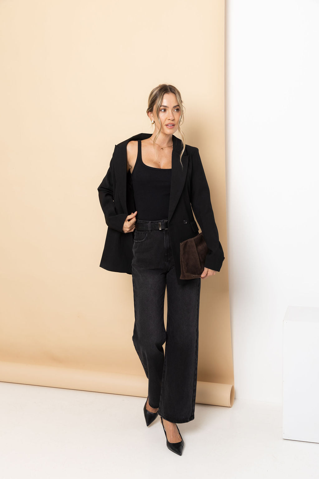 Raffa Double-Breasted Blazer - Black