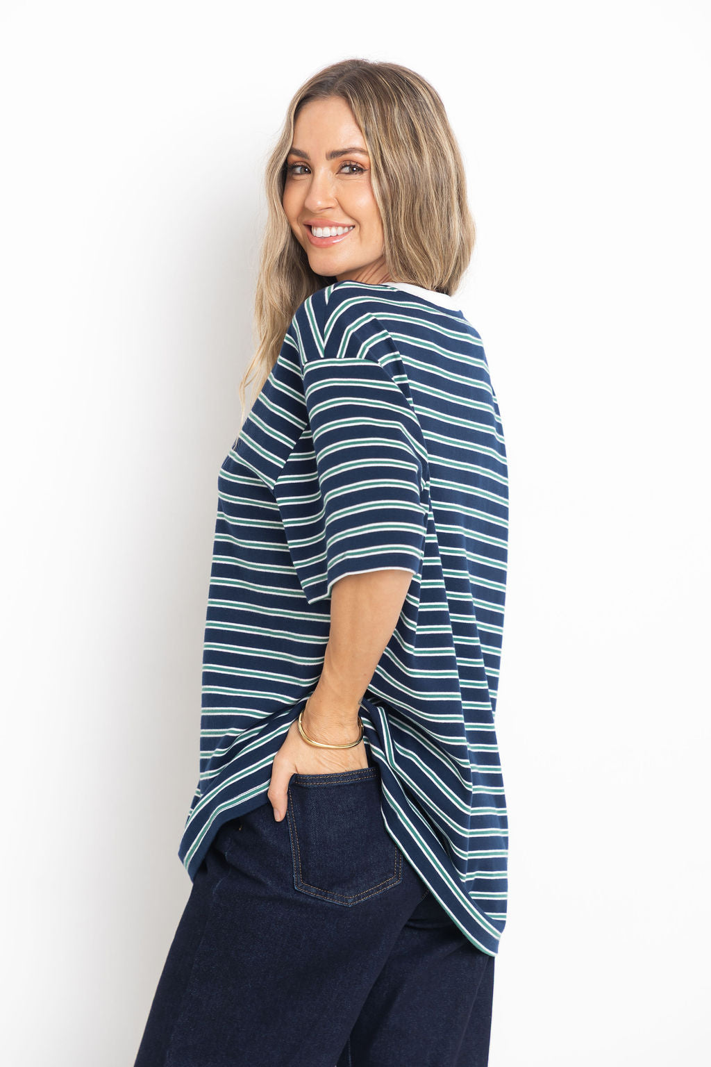 Zephyr Relaxed-Fit Stripe Tee - Navy