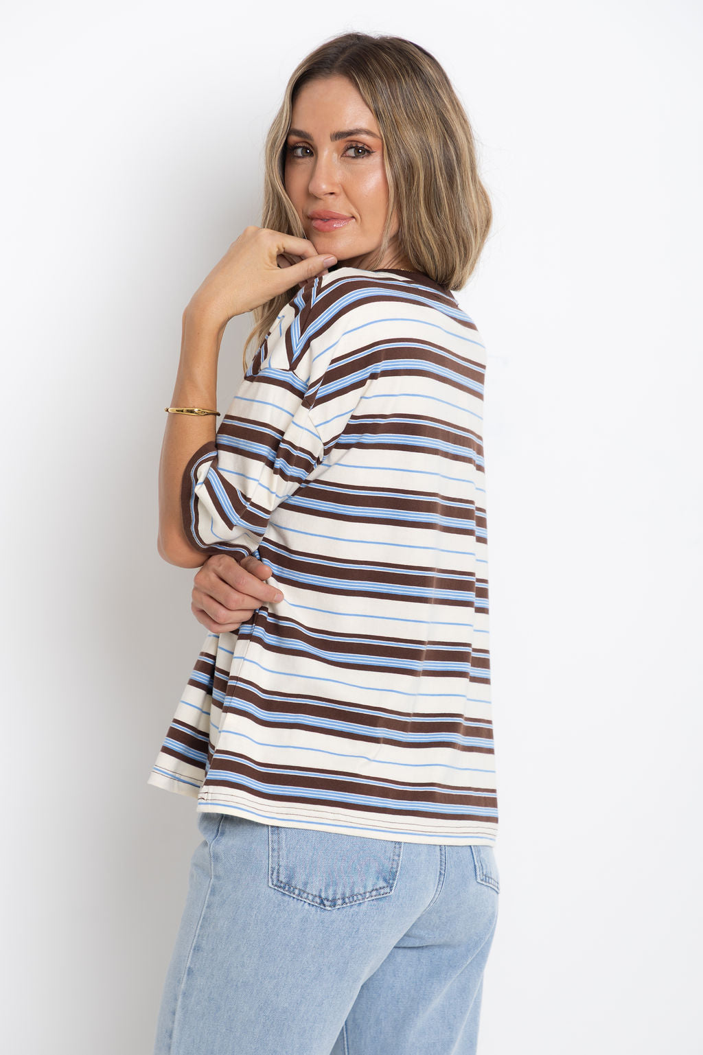 Ryan Relaxed-Fit Stripe Tee - Choc and Blue