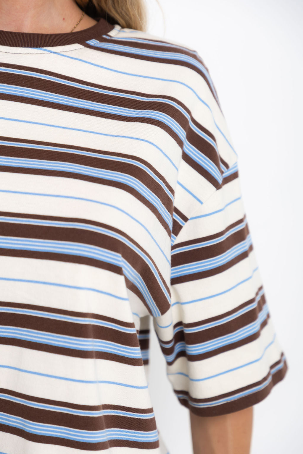 Ryan Relaxed-Fit Stripe Tee - Choc and Blue