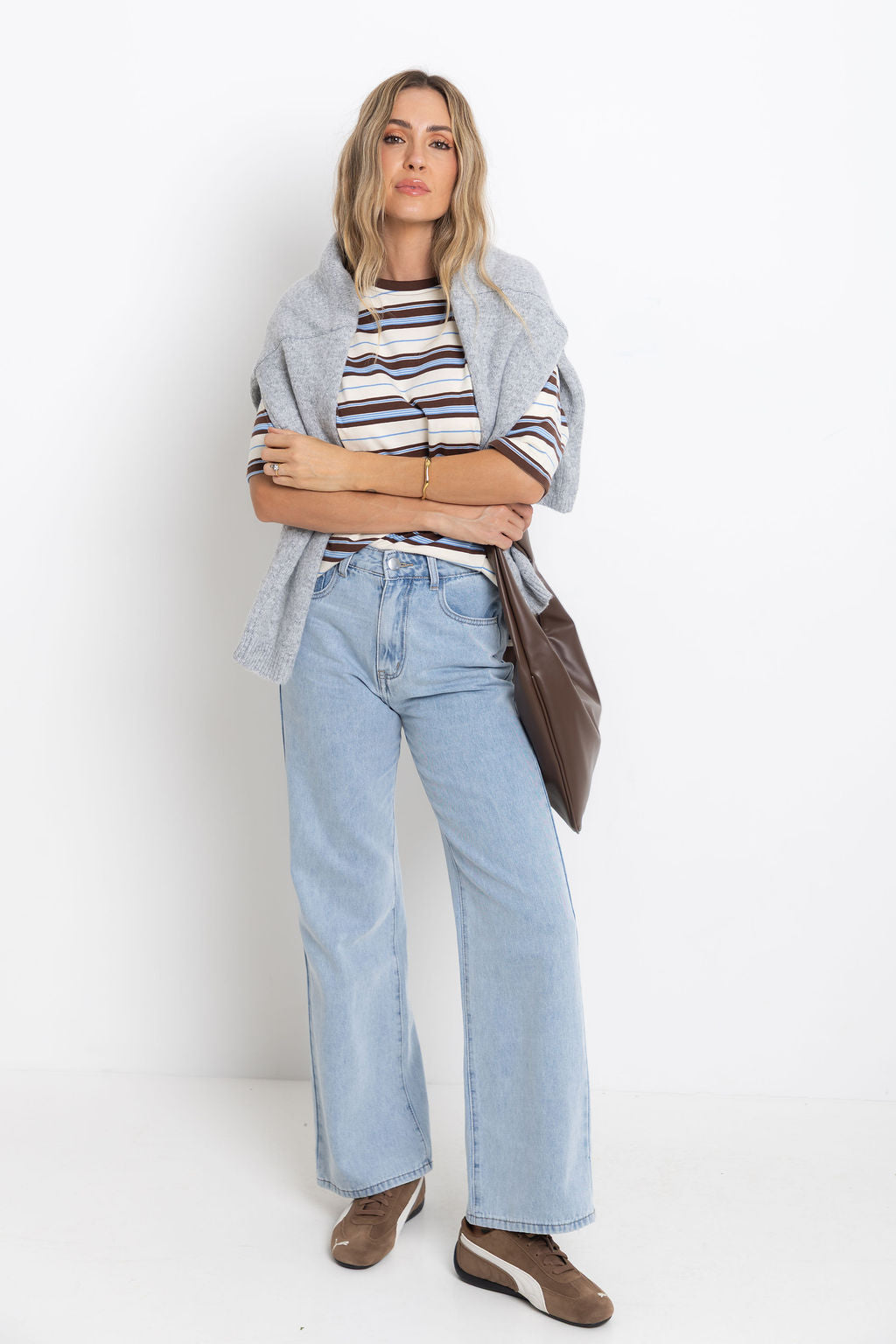 Ryan Relaxed-Fit Stripe Tee - Choc and Blue