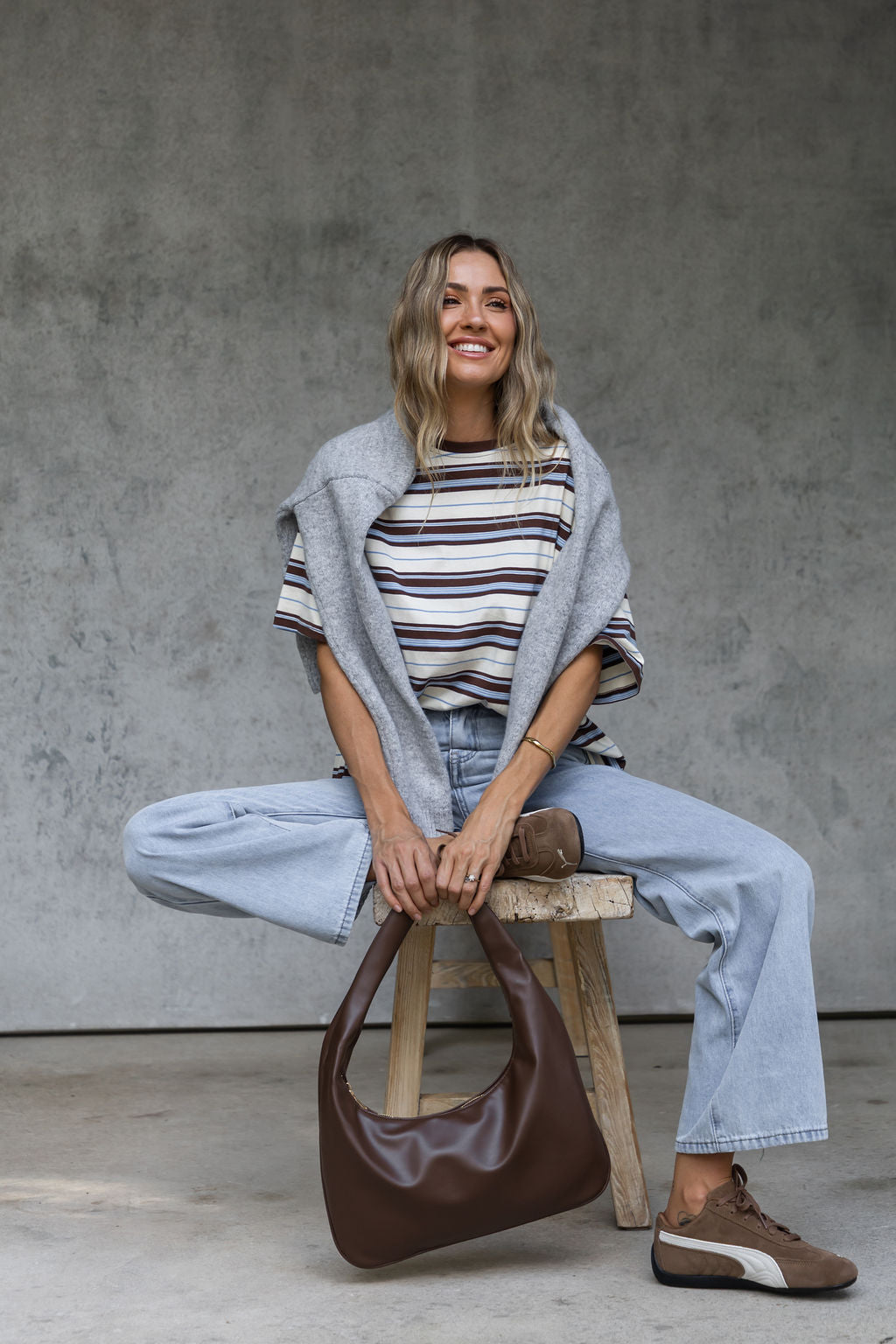 Ryan Relaxed-Fit Stripe Tee - Choc and Blue