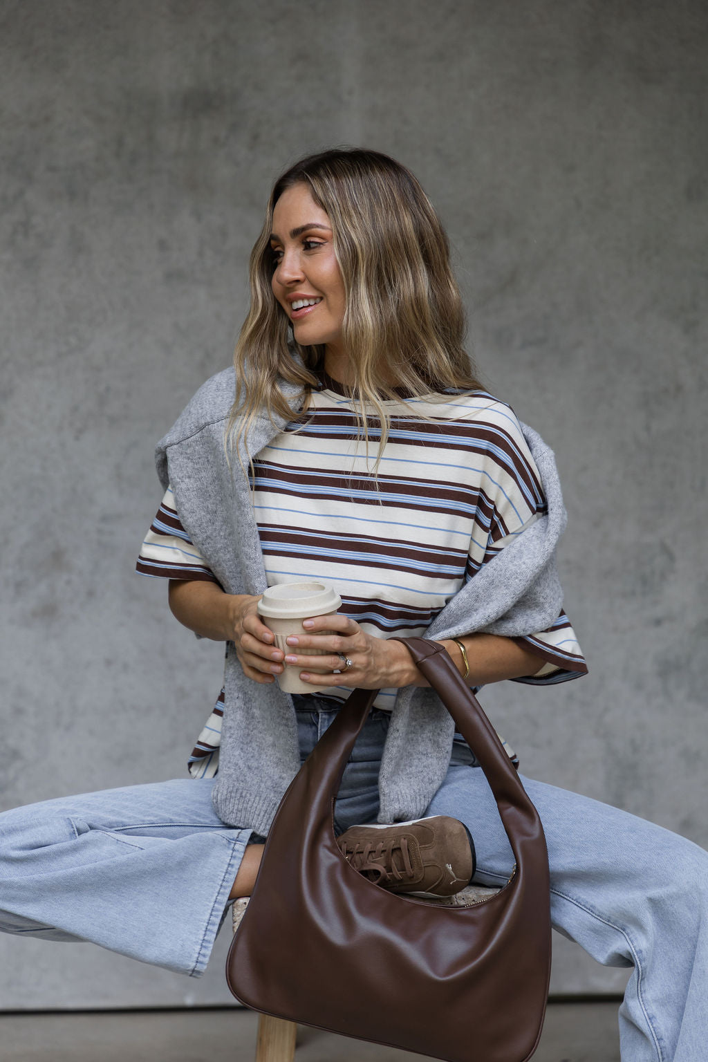 Ryan Relaxed-Fit Stripe Tee - Choc and Blue